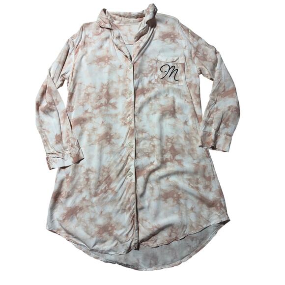 Event Blossom Tops - Event Blossom Womens M Pastel Pink & White Tie Dye "M" Initial Button Down Top